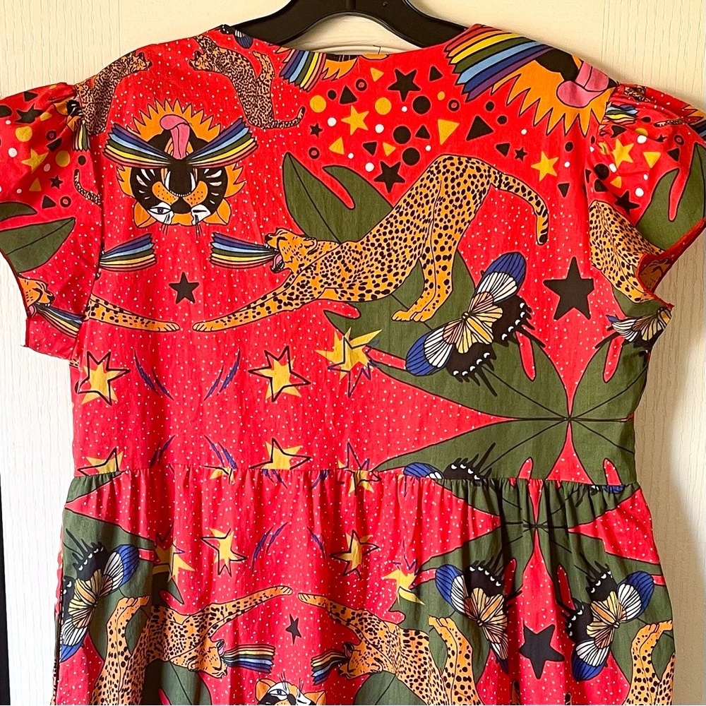 Nooworks Frida Pride Tiger Dress Stretch Cotton Bright Print Medium EUC - Picture 7 of 9